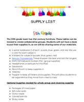 SMS Supply List - Grade 5