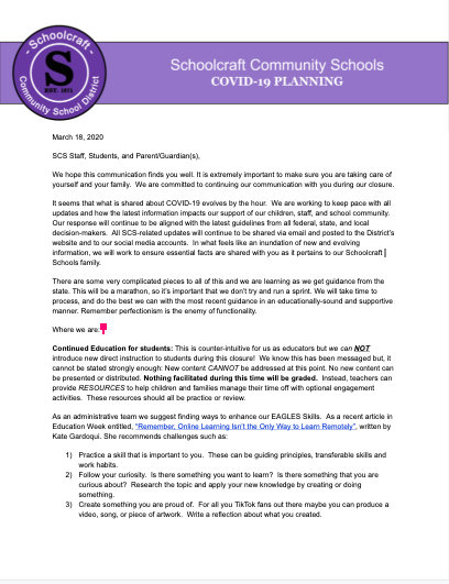 SCS COVID-19 Update 18 March 2020